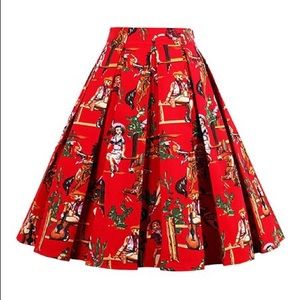 NWT Sucrefas Skirt | Red Cactus Pleated A-Line